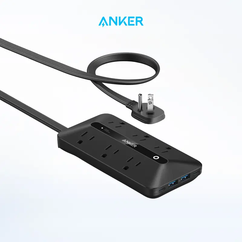 Anker Power Strip (300J), 10-in-1 20W with 5 ft Flat Cable and Plug, 6 AC, 2 USB-A, 2 USB-C, Modern Deskop Charging Station, ...
