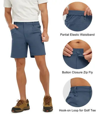 GOPUNE Men's Golf Shorts 7 Inch Dry Fit Lightweight Stretch Casual Flat Front Dress Work Shorts with Elastic Waist Golf Black...