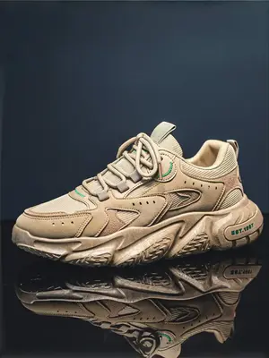 Men's Fashionable Patchwork Lace Up Low Top Sneakers, Casual Comfortable Breathable Contrast Mesh Sports Running Shoes, Trend...