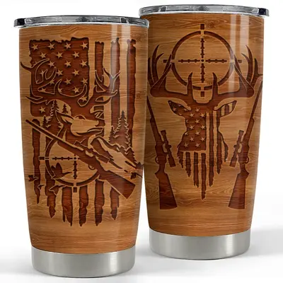 Sandjest Hunting Wood American Flag 20oz Tumbler with Lid, Stainless Steel Insulated Vacuum Coffee Thermal Cup, Husband Men G...