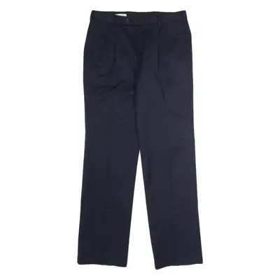 MODEINSTITUT Pleated Mens Trousers Blue Regular Straight Wool W32 L32