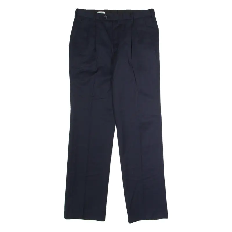 MODEINSTITUT Pleated Mens Trousers Blue Regular Straight Wool W32 L32
