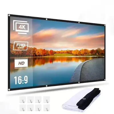 Projection Screen with Hooks, 160° Wide Viewing Angle High Quality Audio Projection Screen, Washable Projection Screen for H...