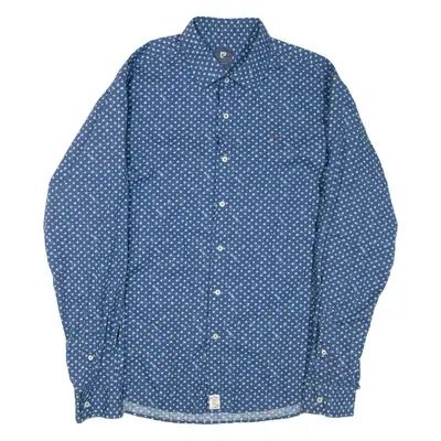 PIERRE CARDIN Mens Shirt Blue Spotted Long Sleeve L