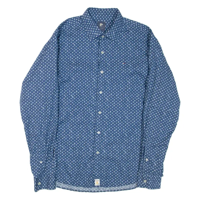 PIERRE CARDIN Mens Shirt Blue Spotted Long Sleeve L
