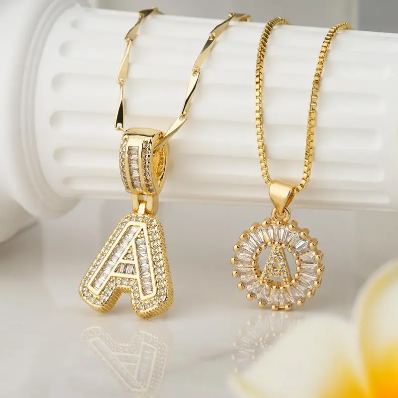 2 Count Initial Letter Pendant Necklaces with Zircon Stones for Women 26 Alphabet Necklace Fashion Jewelry for Parties & Birt...