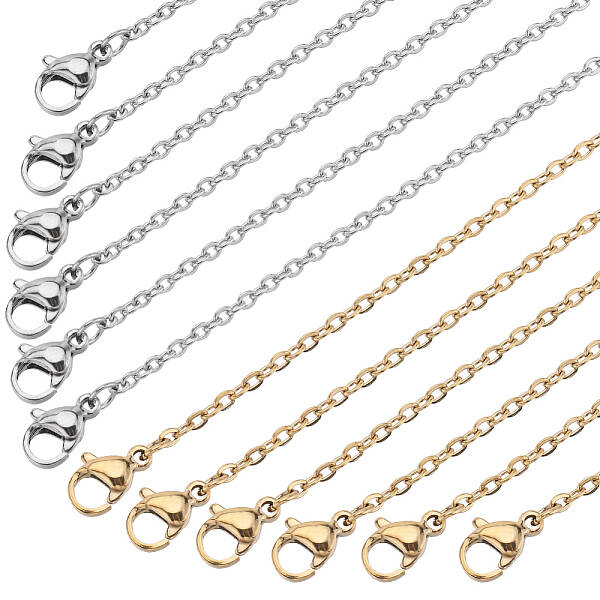 20Pcs 2 Colors 304 Stainless Steel Cable Chain Necklaces Set