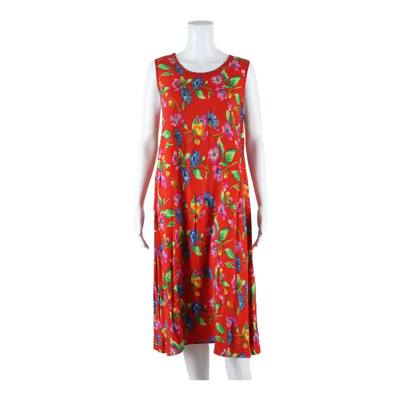 Womens Shift Dress Red Floral Sleeveless Midi 2XL