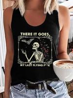 Women's Skeleton Print Scoop Neck Tank Top, Fashion Casual Sleeveless Graphic Top for Daily Outdoor Wear, Back To School Outf...