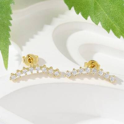 Clear Cubic Zirconia Curved Bar Stud Earrings