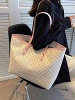 Women's Elegant Beige Geometric Pattern Tote Bag, Fashionable Large Capacity Shoulder Bag for Women, Casual Trendy Versatile ...