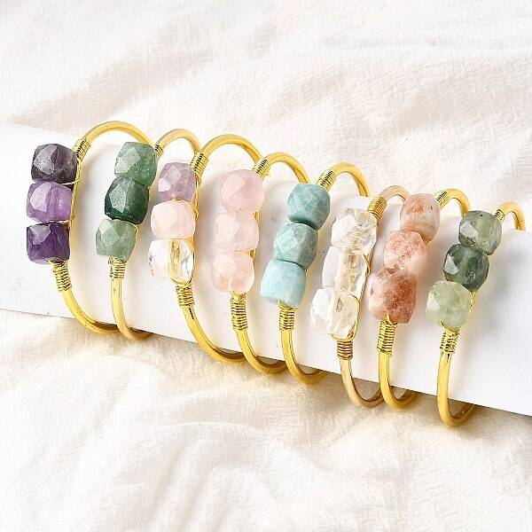 Natural Mixed Stone Beads Cuff Bangles for Women