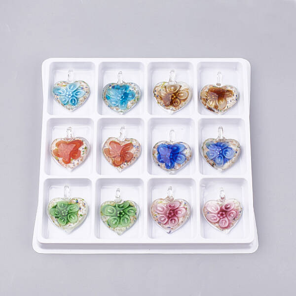 Handmade Gold Sand Lampwork Pendants