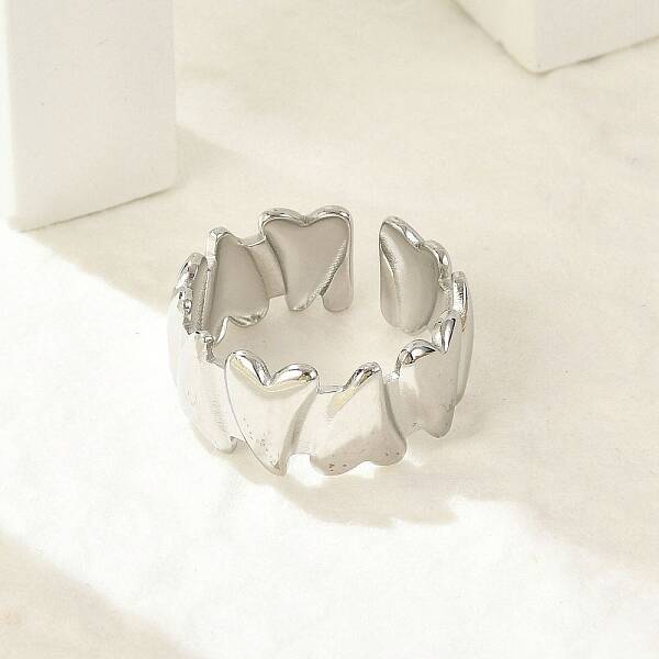 Heart 304 Stainless Steel Open Cuff Rings for Women