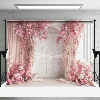 Luxury Door Pink Curtain Floral Wedding Backdrop