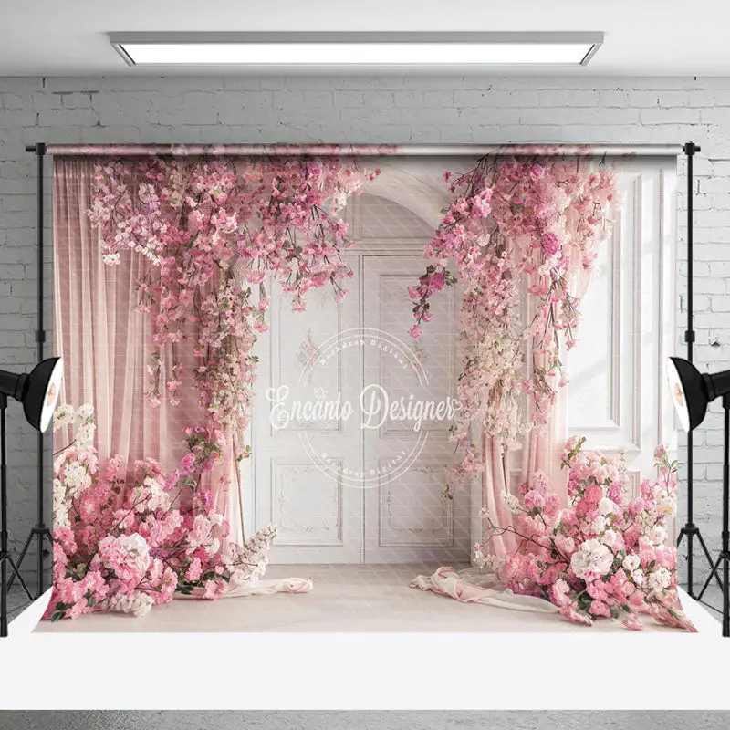 Luxury Door Pink Curtain Floral Wedding Backdrop