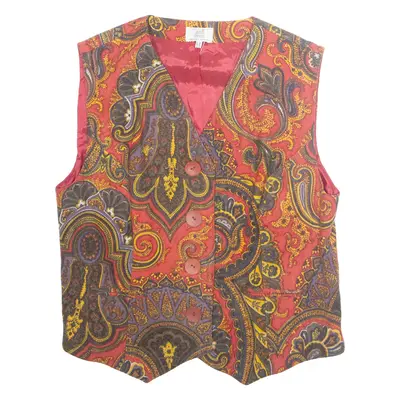 Womens Printed Waistcoat Red V-Neck Sleeveless Paisley UK 18