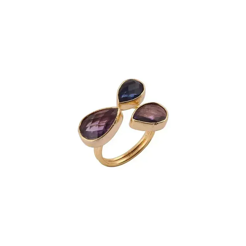 18k Gold-Plated Amethyst and Lolite Gemstone Ring | Title: Title