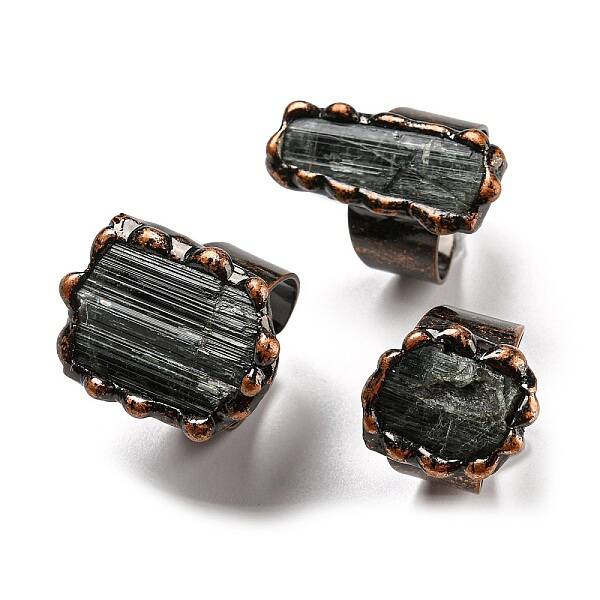 Irregular Rectangle Natural Tourmaline Open Cuff Rings