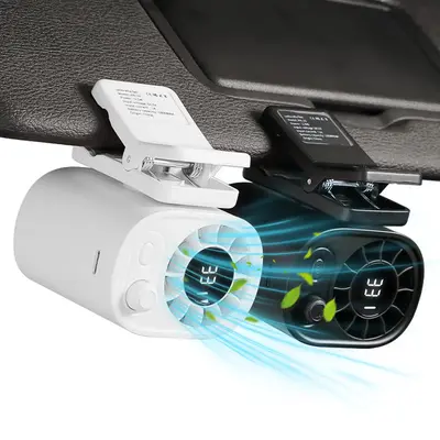 Car Clip On Fan with LED Display - 360° Rotation, 100 Speeds Adjustable, USB Rechargeable Personal Cooling Fan 1800mAh Batte...