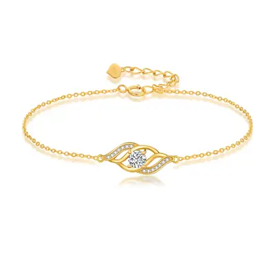 14K Gold Cubic Zirconia Infinity Symbol Charm Bracelet