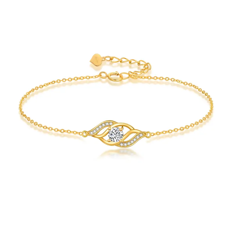 14K Gold Cubic Zirconia Infinity Symbol Charm Bracelet