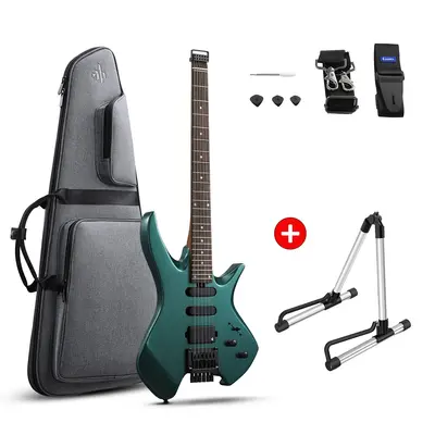 Donner HLX-500 Headless Electric Guitar - Green / Guitar+Stand