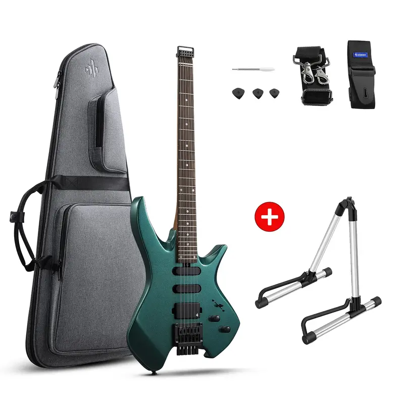 Donner HLX-500 Headless Electric Guitar - Green / Guitar+Stand