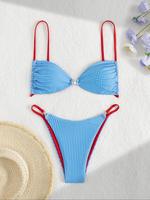 Two-piece Set Women's Plaid Print Bikini Set, Casual Fashion Chic Swimsuit Set,  Bathing Suits,  Ladies Swimwear for Beach Ho...