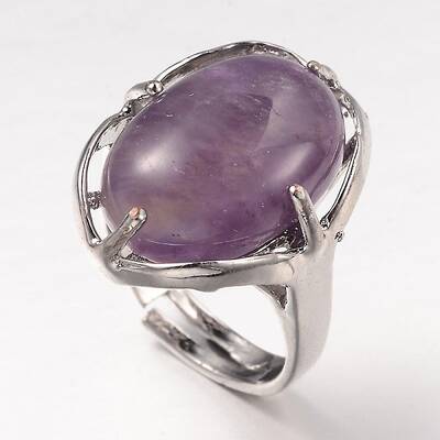 Adjustable Oval Gemstone Wide Band Rings