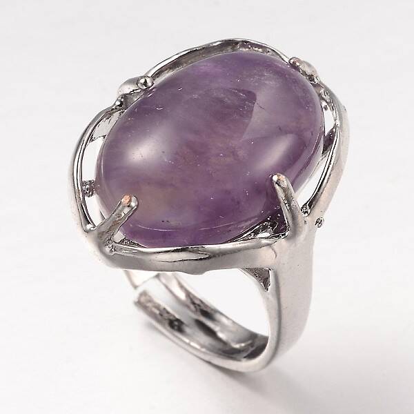 Adjustable Oval Gemstone Wide Band Rings