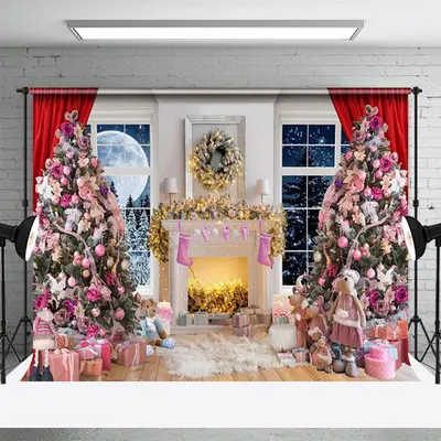Pink Decorations Xmas Tree Gift Christmas Backdrop - Aperturee