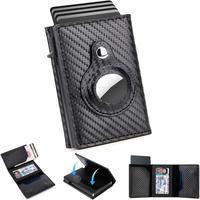 Portable Wallet for Men,  Minimalist Credit Card Holder, Pop up Card Case,Premium Genuine Leather Carbon Fiber, Smart, Slim