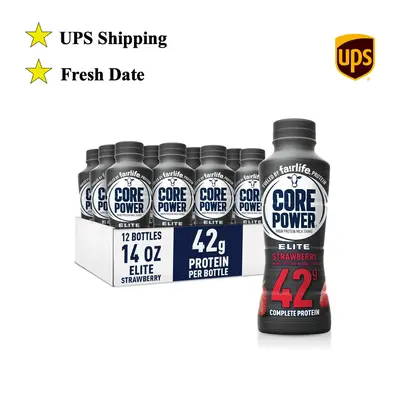 Core Power Fairlife Elite 42g High Protein Milk Shake Bottle , Ready To Drink for Workout Recovery, Strawberry, 14 Fl Oz, Liq...