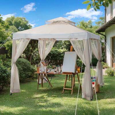 SUNJOY 8x8 Soft Top Gazebo with Mosquito Netting - Beige & White