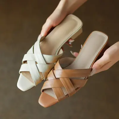 CHIKO Makenzie Peep Toe Block Heels Slides Sandals