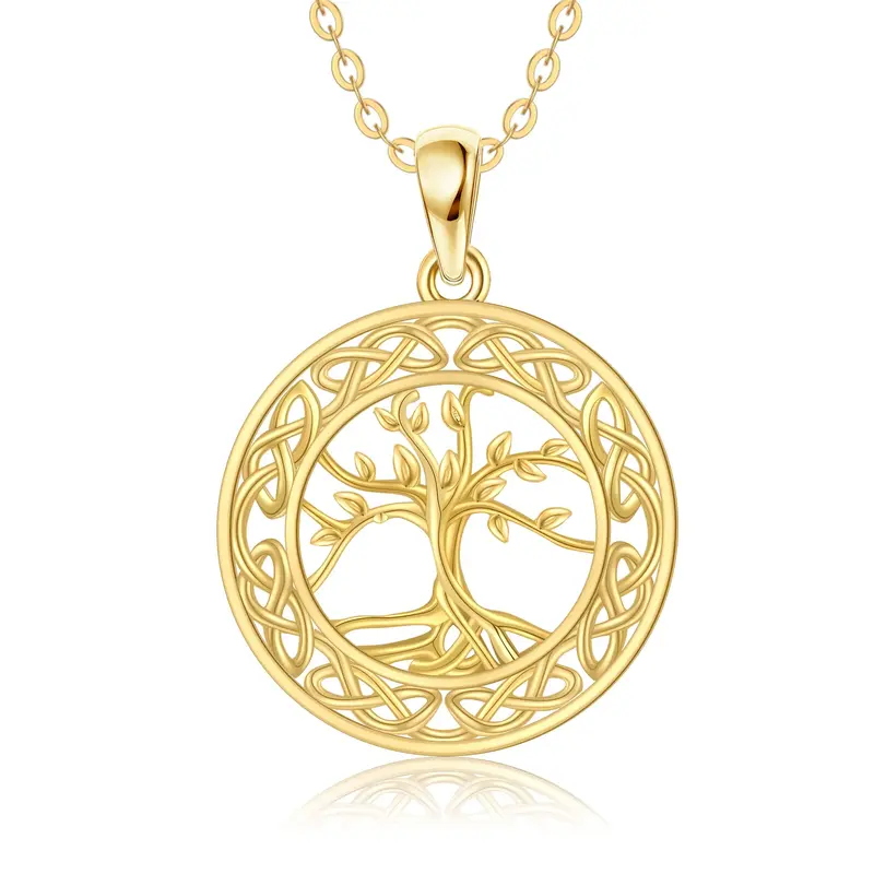 14K Gold Tree Of Life & Circle Pendant Necklace