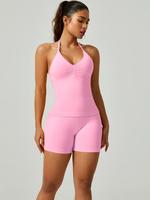 Women's Solid Color Halter Neck Sports Vest, Casual Comfy Breathable Sports Tank Top for Yoga Gym Workout Running, Ladies Spo...