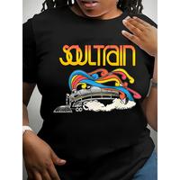 [Vibrant Soul Train Tee] Vibrant Plus Size Women's Fashion T-Shirt - Soul Train Graphic, Stretchy Polyester Blend, Round ...