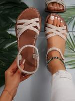 Women's Fashionable Criss Cross Strap Design Summer Sandals, Boho Sandals, Bohemian Sandals, Casual Open Toe Flat Sandals for...