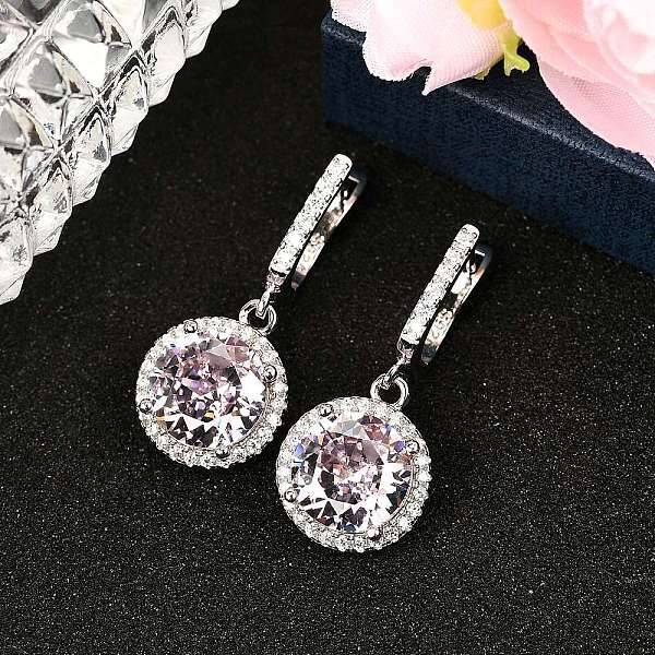 925 Sterling Silver Pave Cubic Zirconia Flat Round Hoop Earrings
