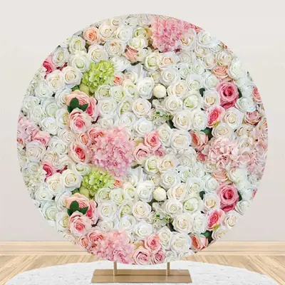 Round Dense White Pink Green Floral Wedding Backdrop - Aperturee