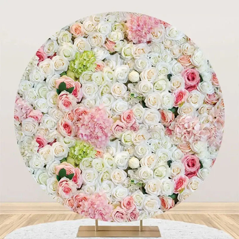 Round Dense White Pink Green Floral Wedding Backdrop - Aperturee