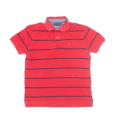 TOMMY HILFIGER Polo Shirt Red Striped Short Sleeve Mens M