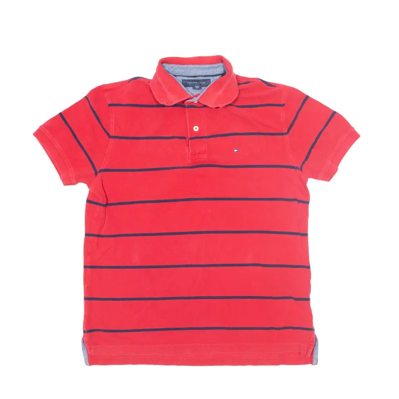 TOMMY HILFIGER Polo Shirt Red Striped Short Sleeve Mens M