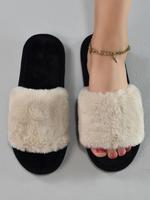 Women's 2025 Trendy Minimalist Casual Colorblock Fluffy Slippers for Home, Matching Warm & Cozy Soft Plush House Slippers for...