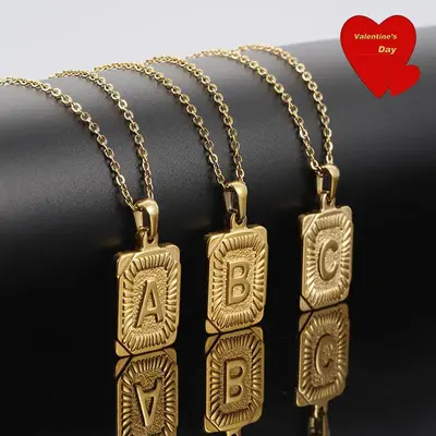 1 Piece A-Z Letter Square Pendant Necklace, Statement Trend Geometric Stainless Steel Chain, Boho Mother's Day Gifts, Unisex ...