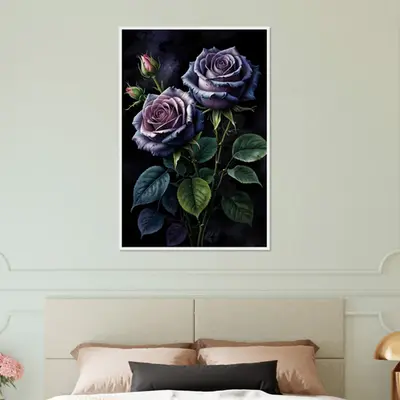 Shadow Bloom - Dark Floral Framed Artwork