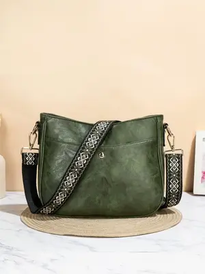 Women's Fashionable Solid Color Crossbody Bag, Vintage Style Shoulder Bag for Daily Used, Casual Trendy Versatile Daily Commu...