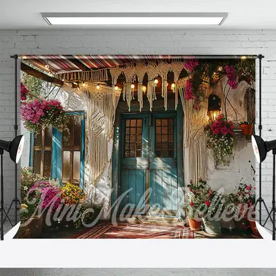 Vintage Door And Window Boho Yard Spring Backdrop - Aperturee